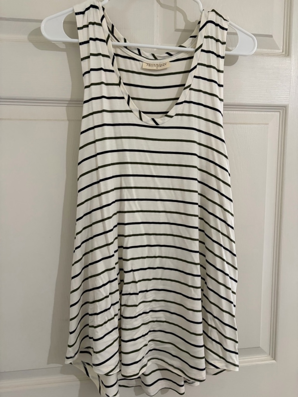 3 for $20 78 & Sunny Striped Tank Top 1X White Green Sleeveless Flowy Casual